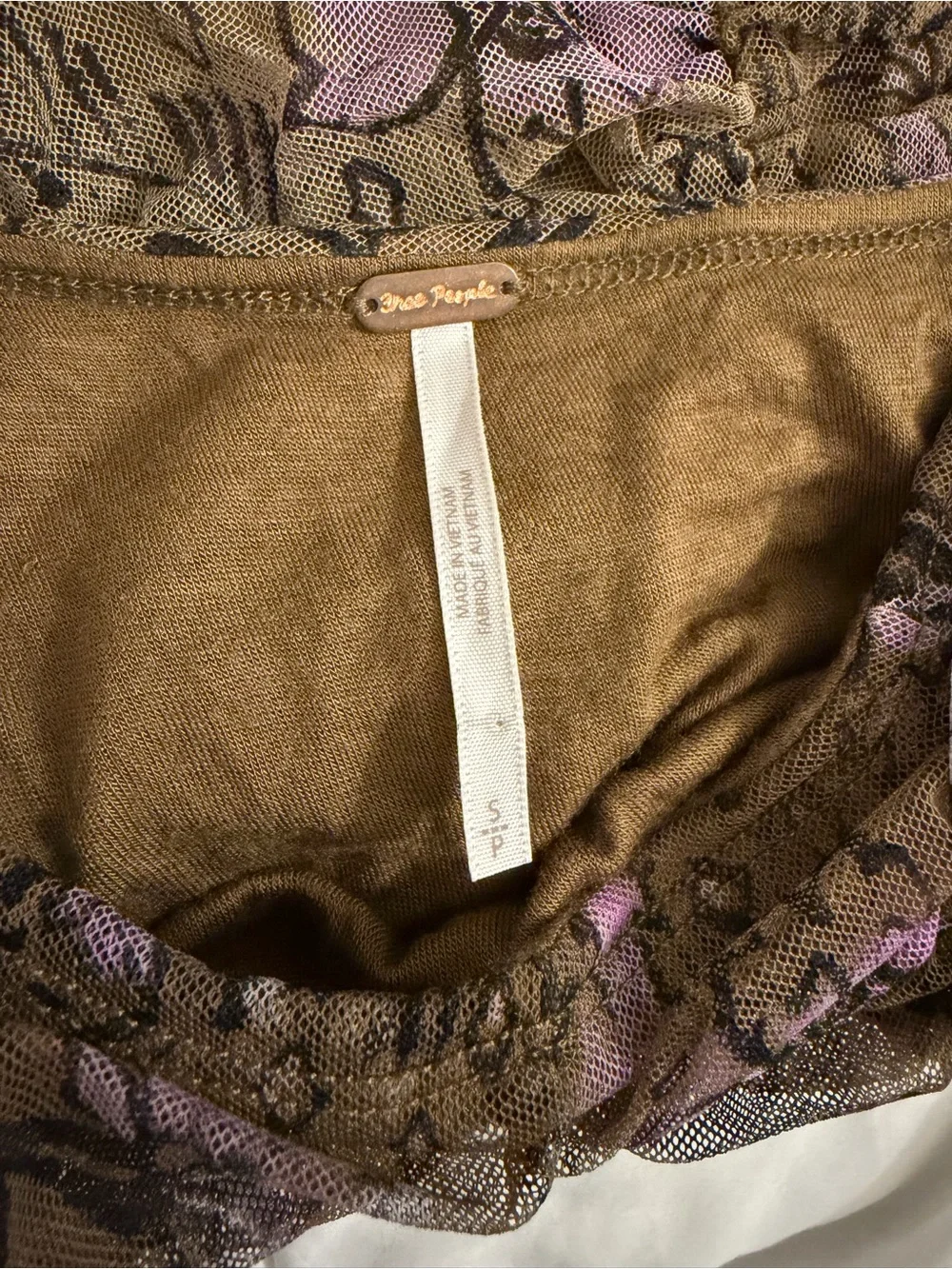 Free People Lilia in Olive Combo and Purple Sheer Puff-Sleeve Crop Top